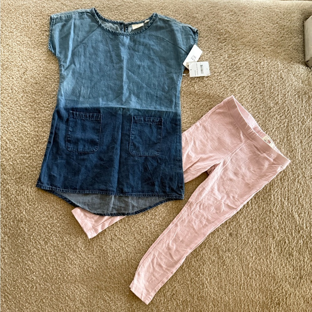 NWT Ag Adriano Goldschmied Kids Blue Ombré Chambray Denim Top Leggings Set